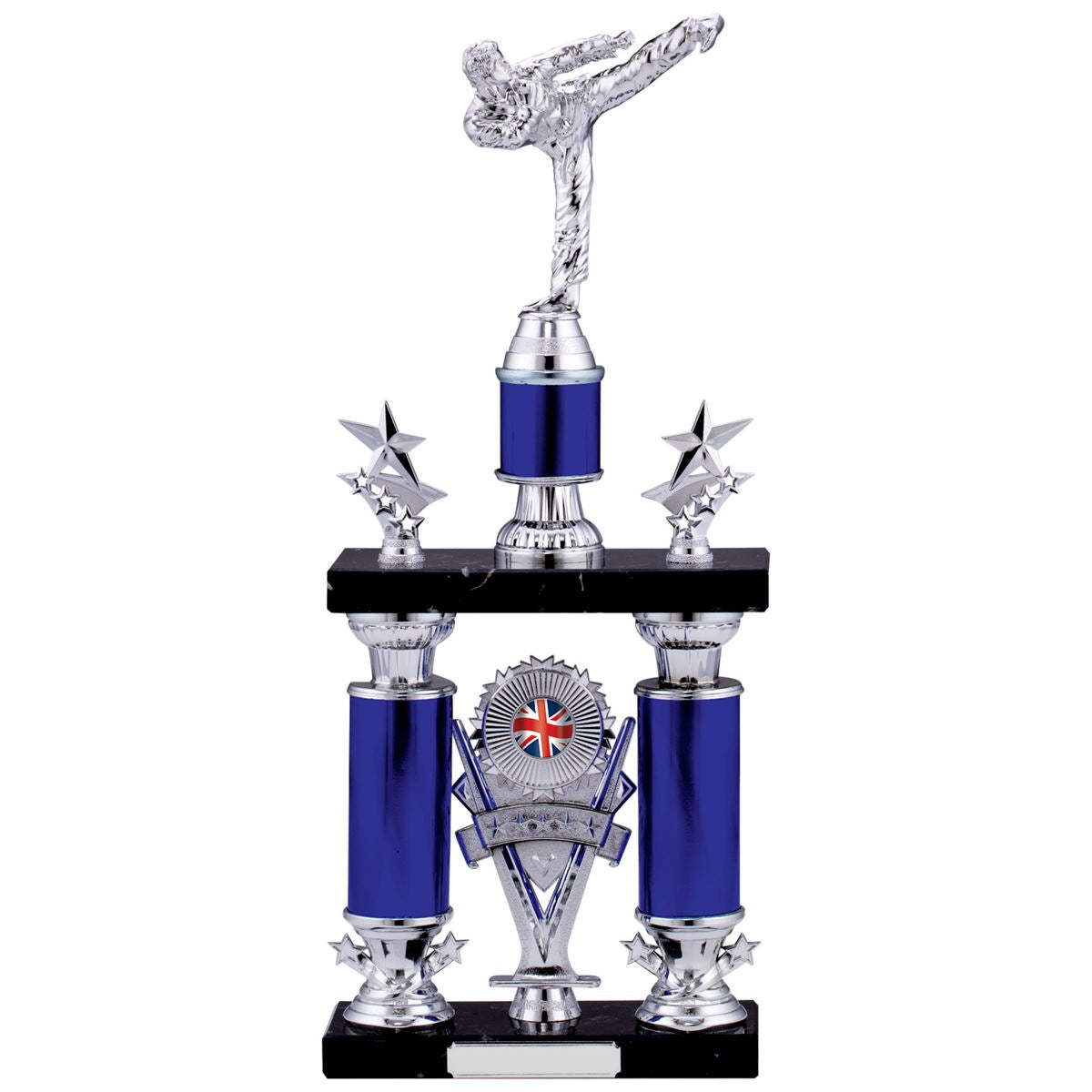 Karate Tower Trophy Silver and Blue Tube Award