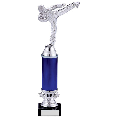 Karate Mini Tower Trophy Silver and Blue Tube Award