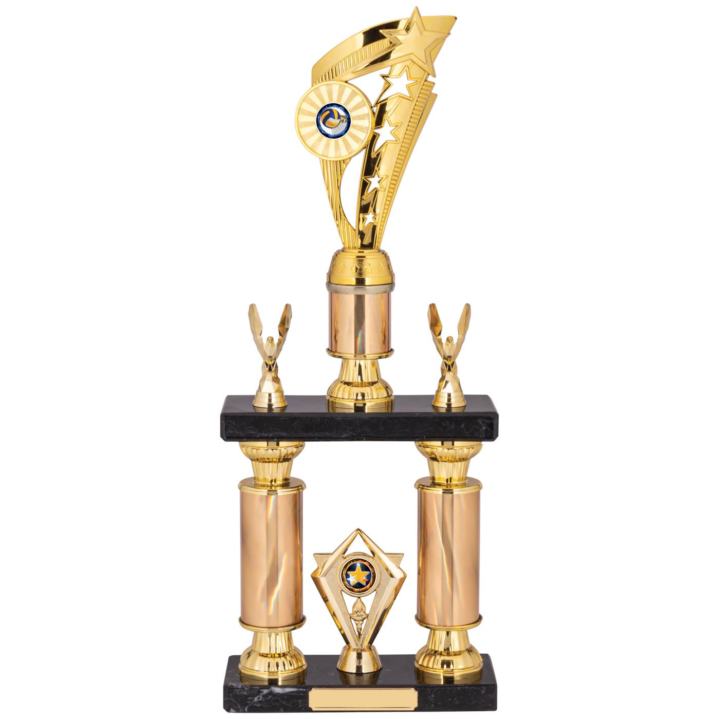 Tower Column Trophy Award in Gold with Stars