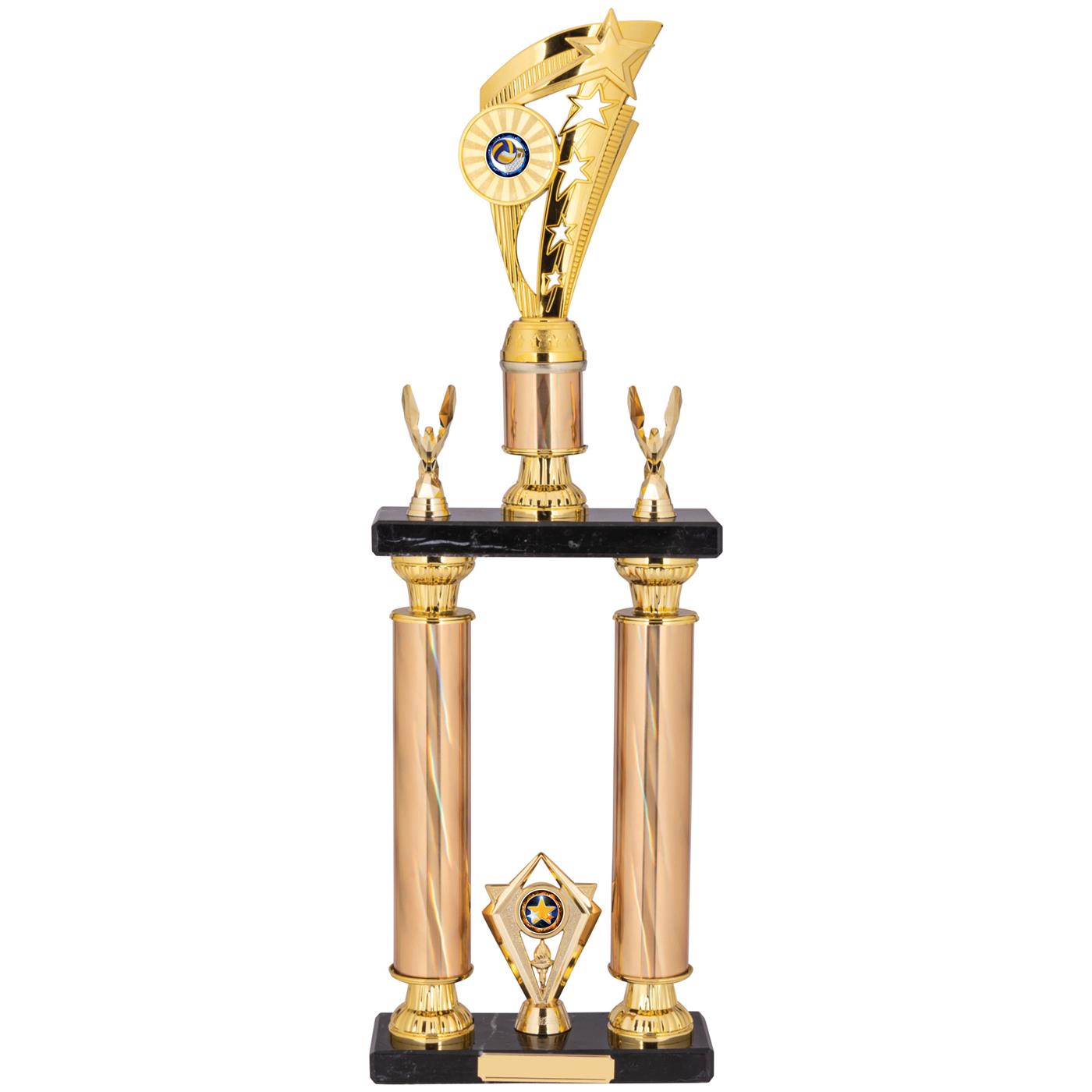 Tower Column Trophy Award in Gold with Stars