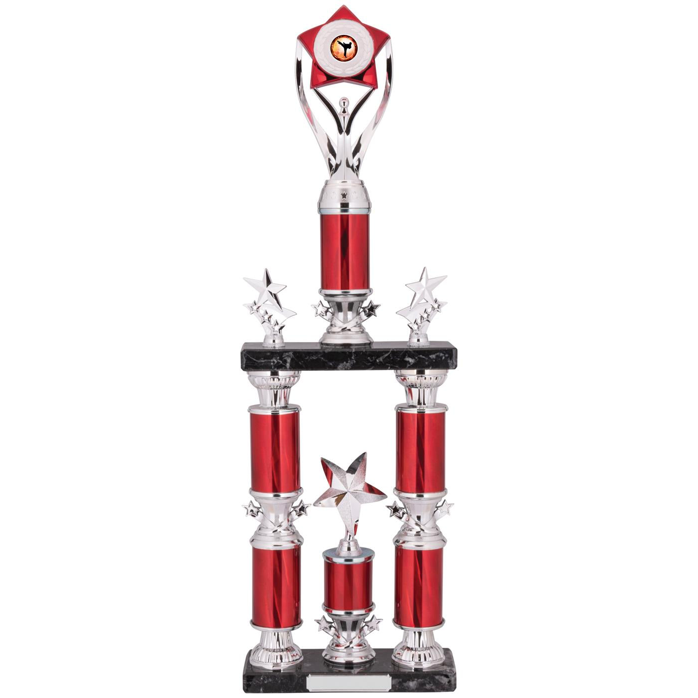 Tower Column Trophy Award in Silver and Red