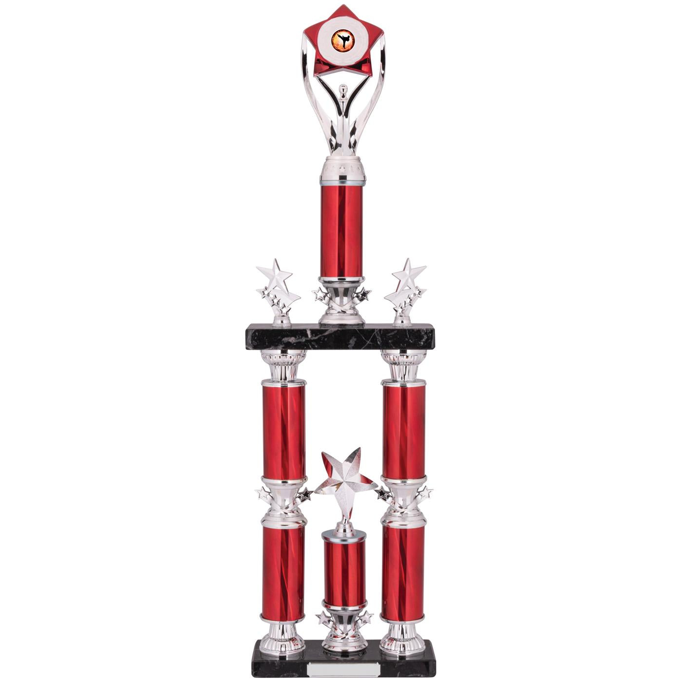 Tower Column Trophy Award in Silver and Red