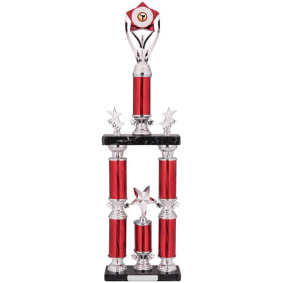 Tower Column Trophy Award in Silver and Red