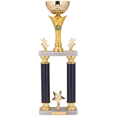 Tower Column Trophy Cup Award in Gold and Black with Stars