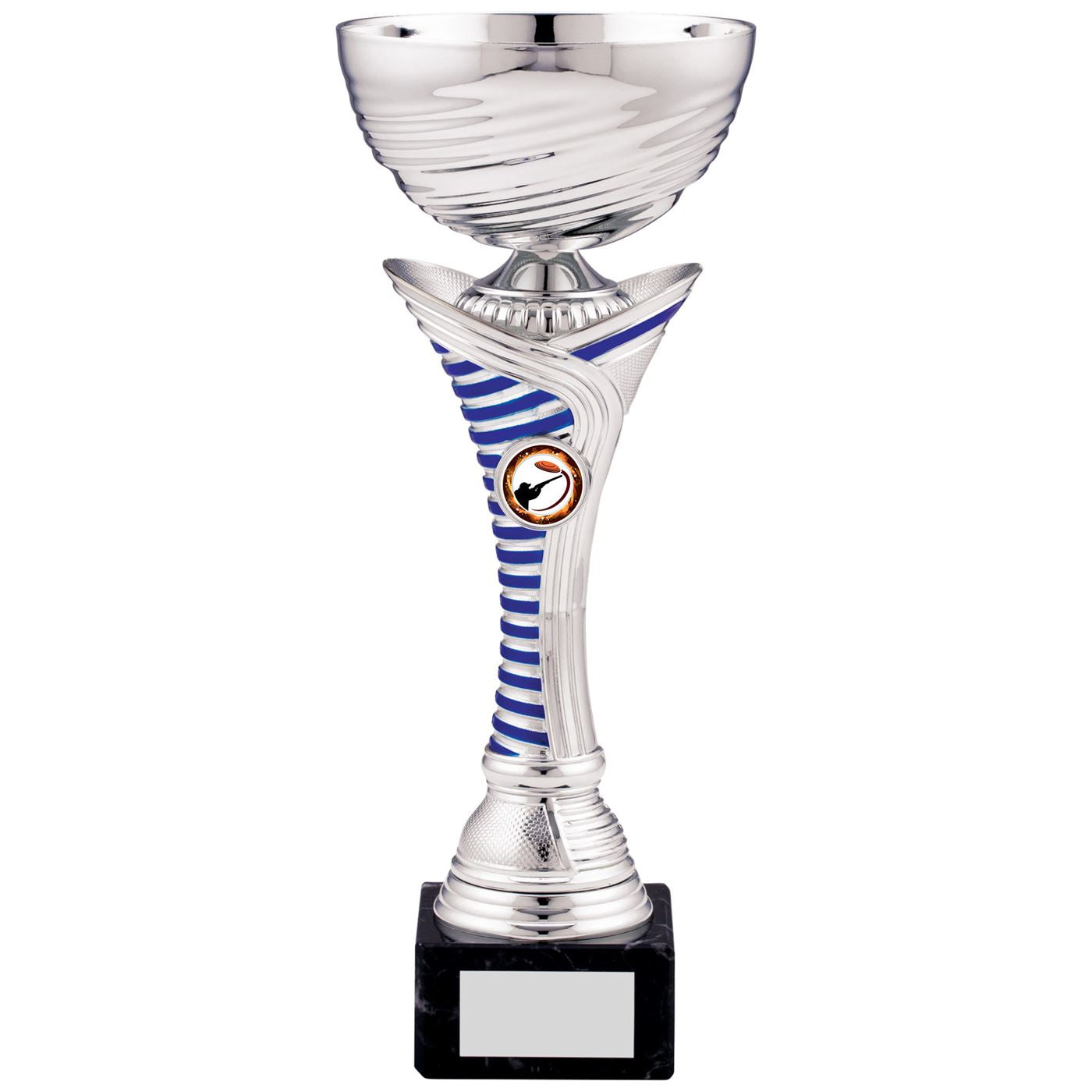 Silver and Blue Striped Trophy Cup