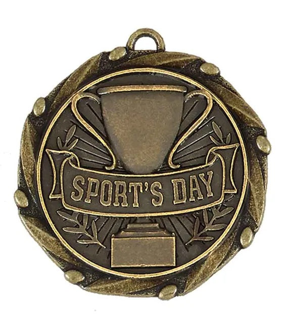 school sports day medal antique gold