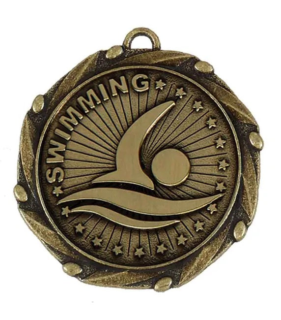 Swimming Medal Antique Gold 4.5cm