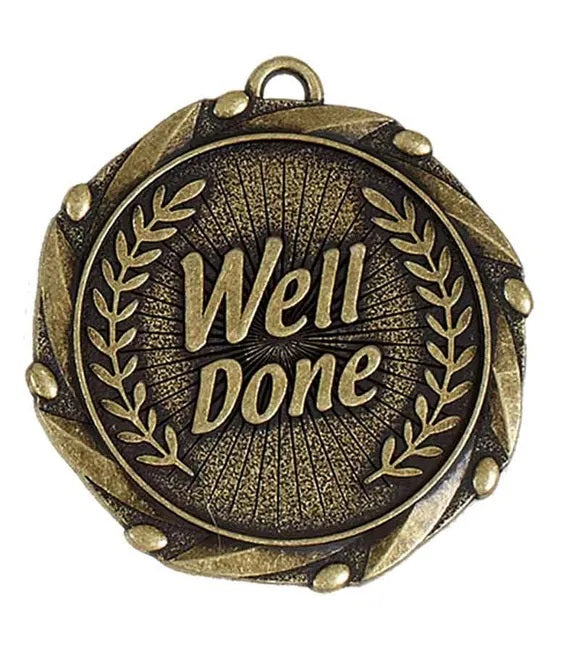 Well Done Medal Antique Gold 4.5cm