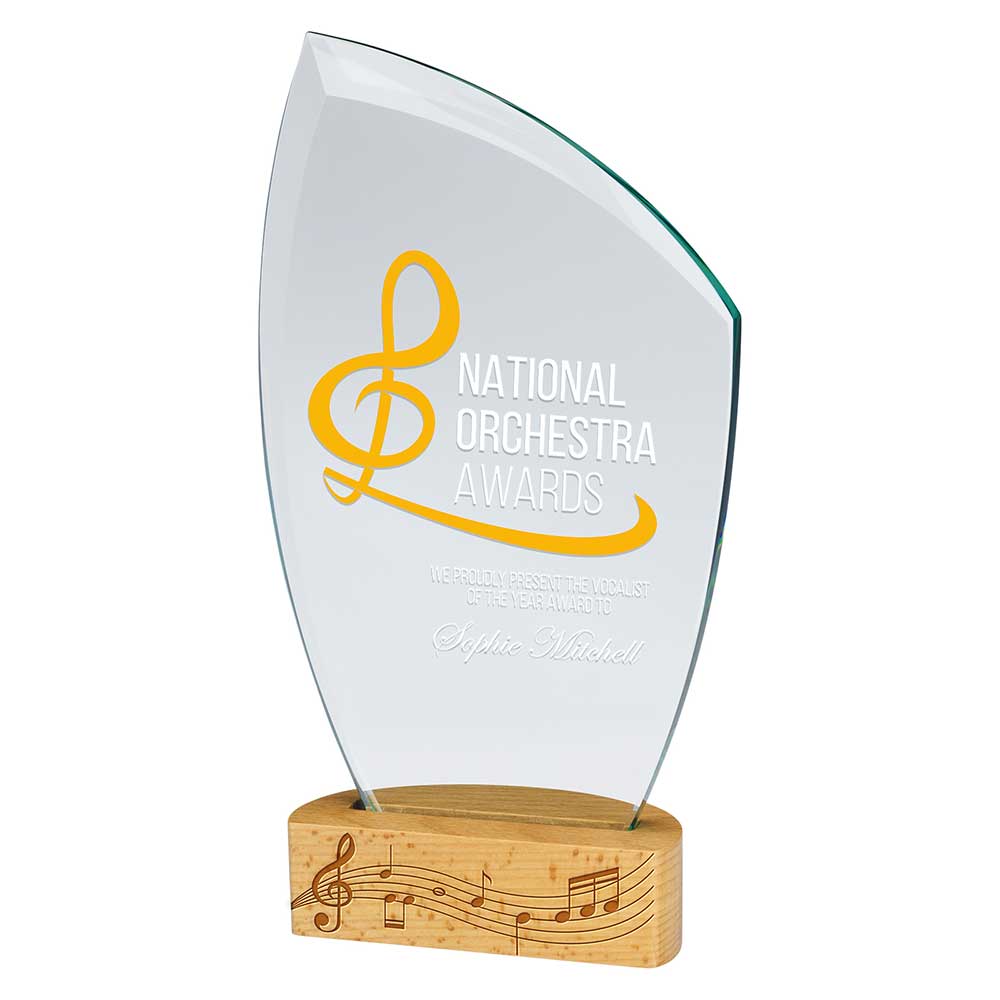 Pulse Jade Crystal Glass & Beechwood Award Corporate Trophy