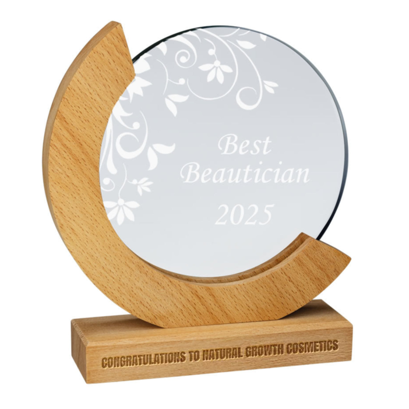 Lunar Jade Crystal Glass & Beechwood Award Corporate Trophy - Laser Engraved