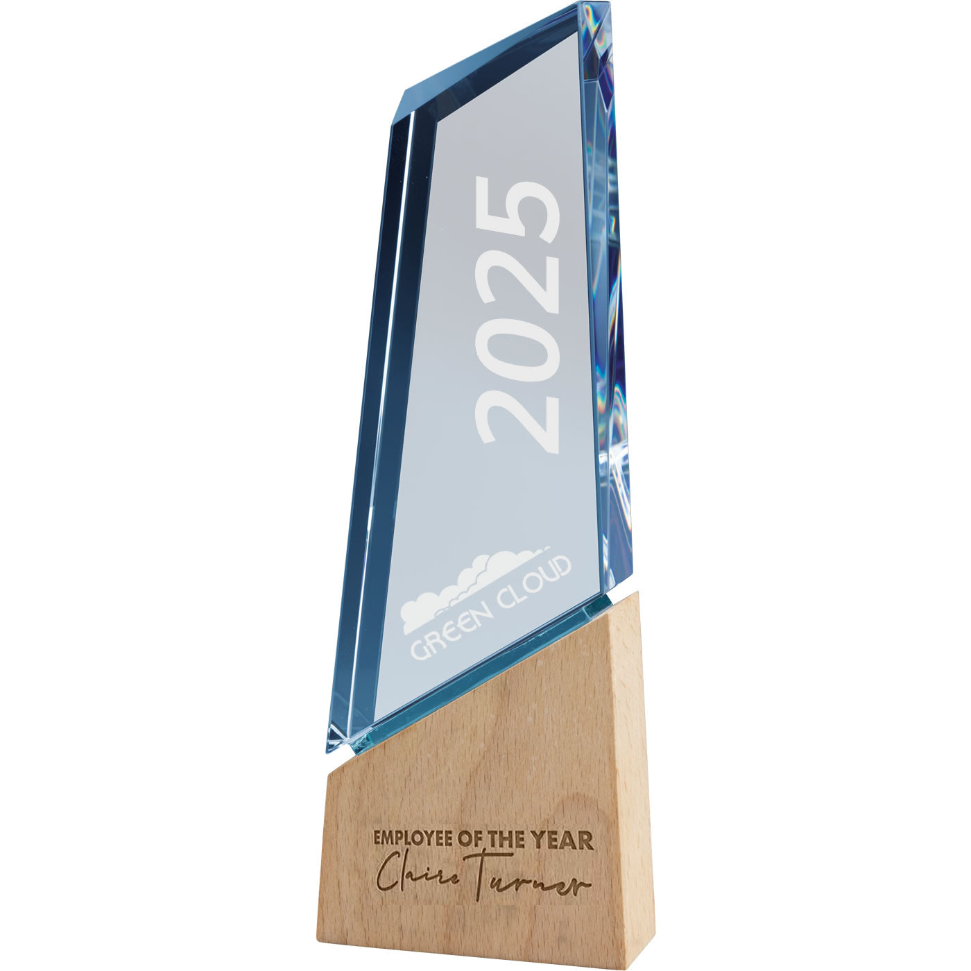 Mountain Peak Crystal Glass & Beechwood Award Corporate Trophy