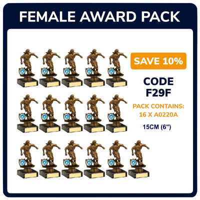 Womens Football Gold Trophies Awards - Pack of 16