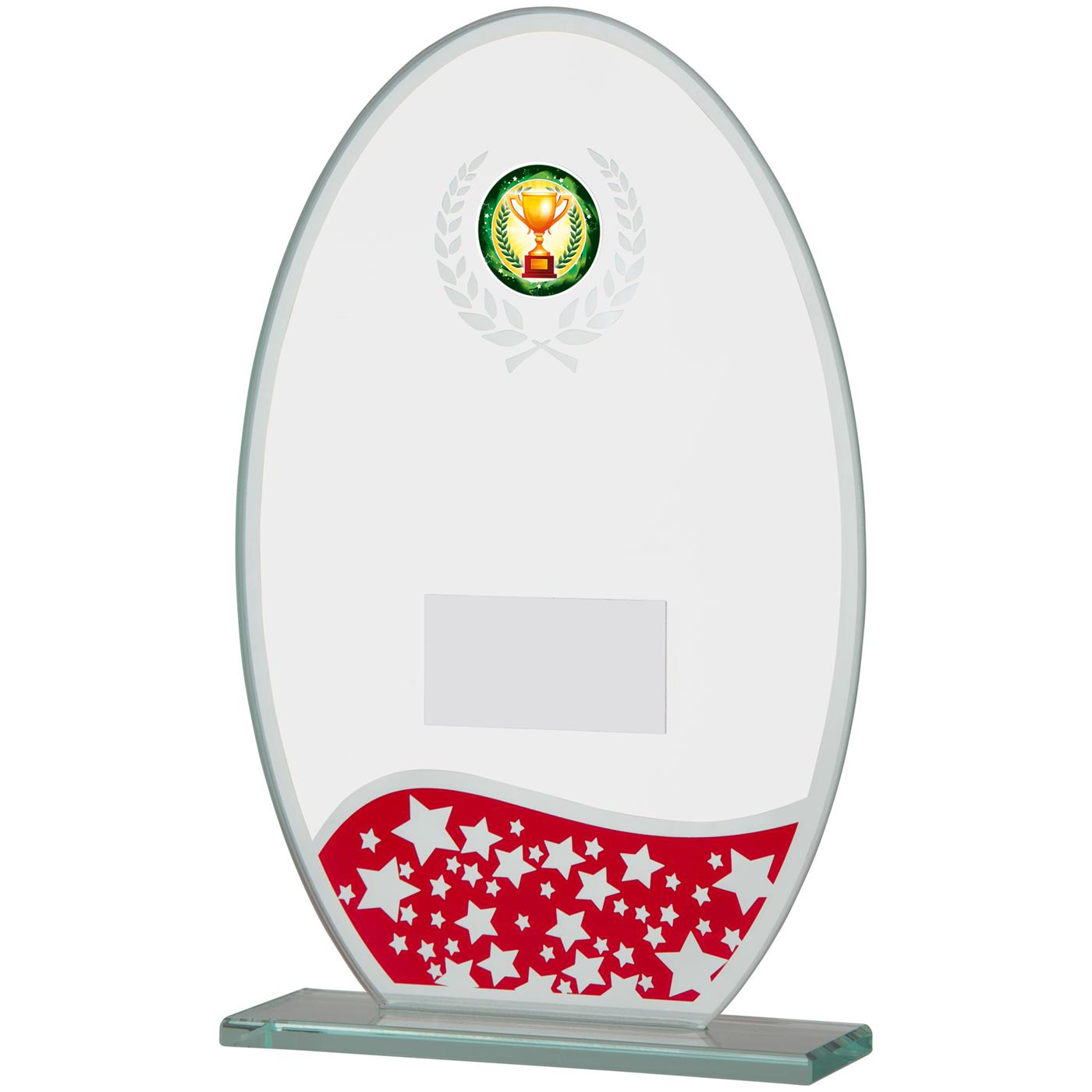 Red and Clear Glass Award with Crest and Stars