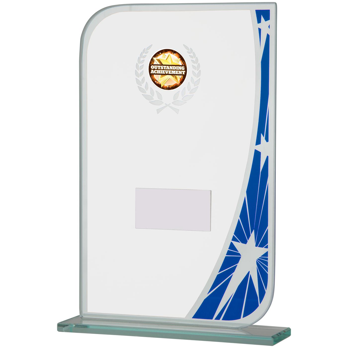 Blue and Clear Glass Award with Crest and Stars