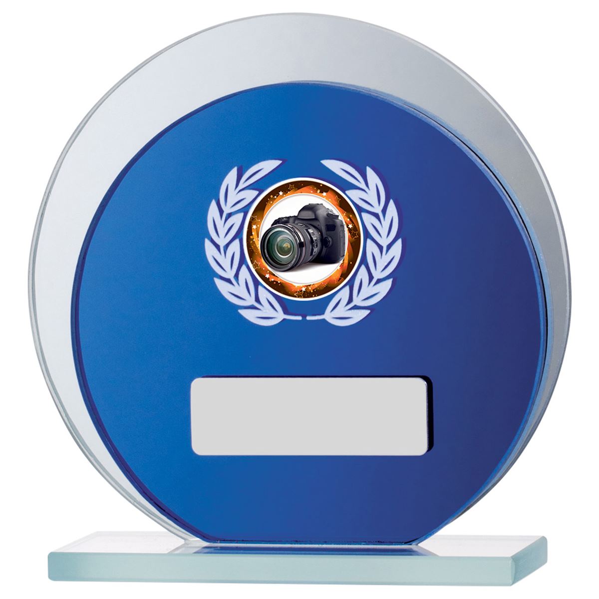 Blue Mirror Circular Glass Plaque Award