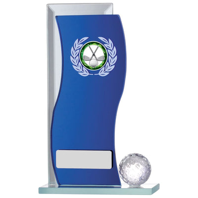 Golf Award Blue Mirror Glass Plaque