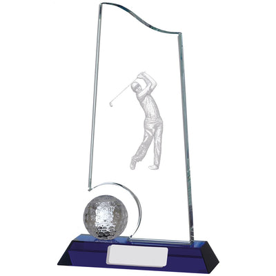 Mens Golfing Award Glass Trophy with 3D Figure