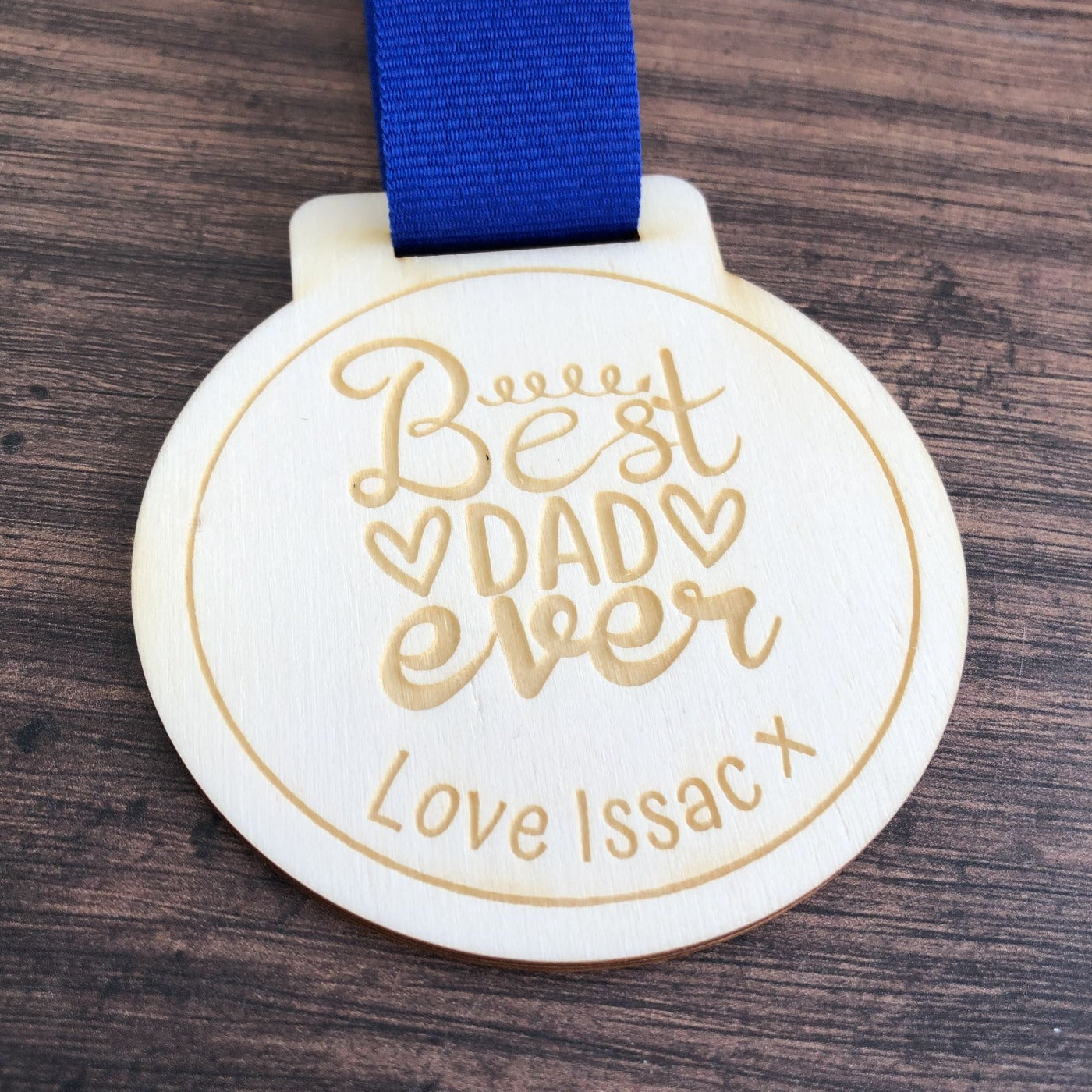 Personalised Best Dad Ever Wooden Medal