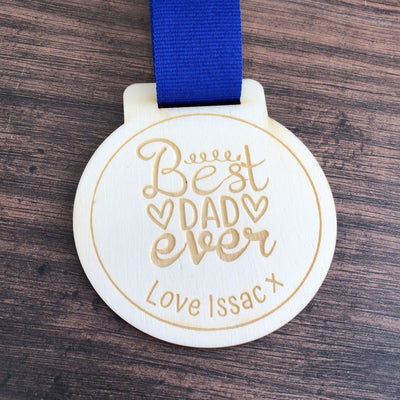 Personalised Best Dad Ever Wooden Medal