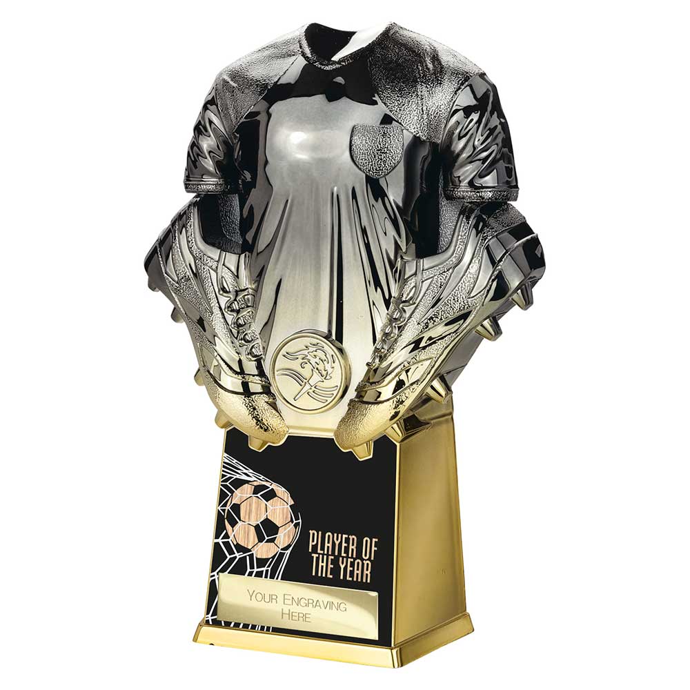 Invincible Shirt Players Player Of The Year Football Trophy Award Gunmetal To Gold