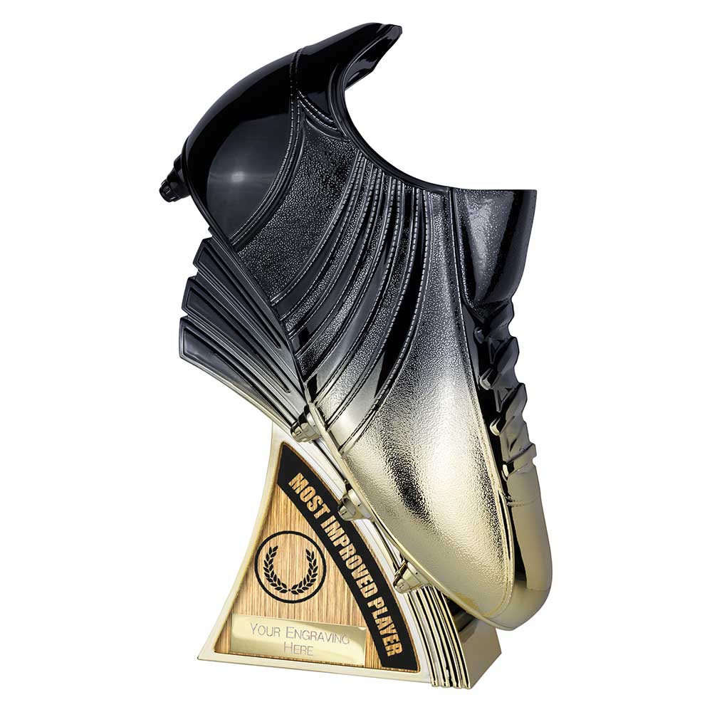 Power Boot Heavyweight Most Improved Football Trophy Black To Gold Award