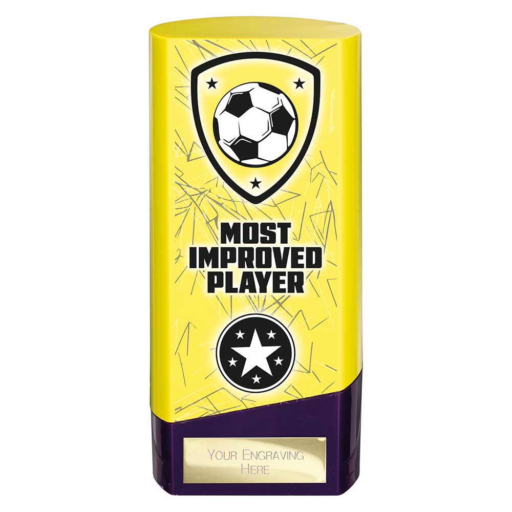 Prime Heavyweight Most Improved Player Football Award Trophy Yellow Purple