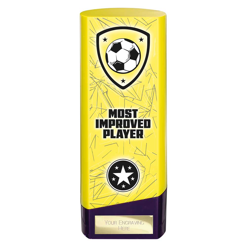 Prime Heavyweight Most Improved Player Football Award Trophy Yellow Purple