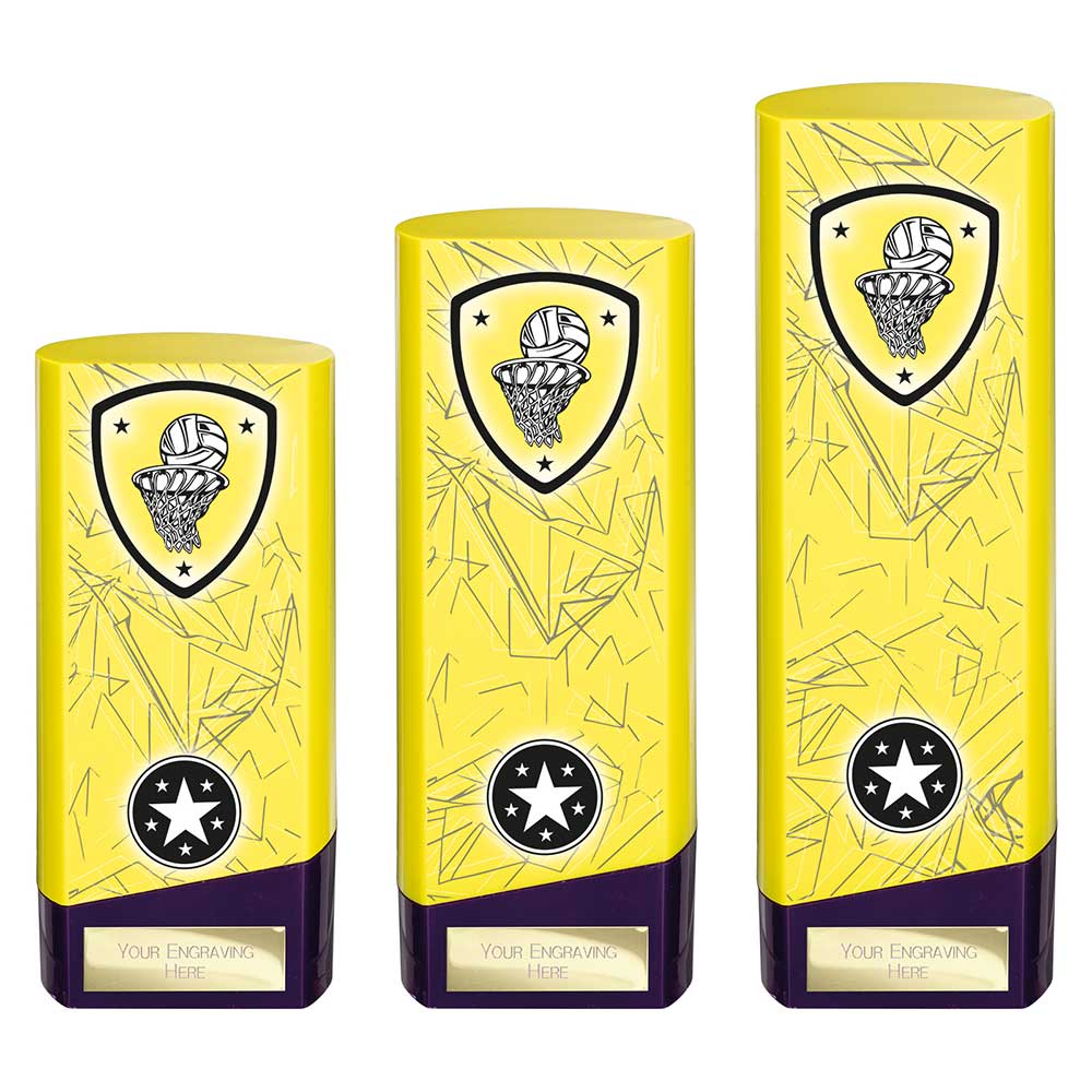 Prime Netball Heavyweight Trophy Yellow And Purple