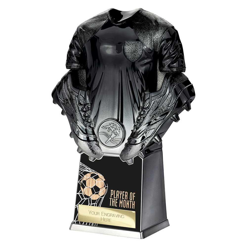 Invincible Shirt Player Of The Month Football Trophy Award Black To Gunmetal