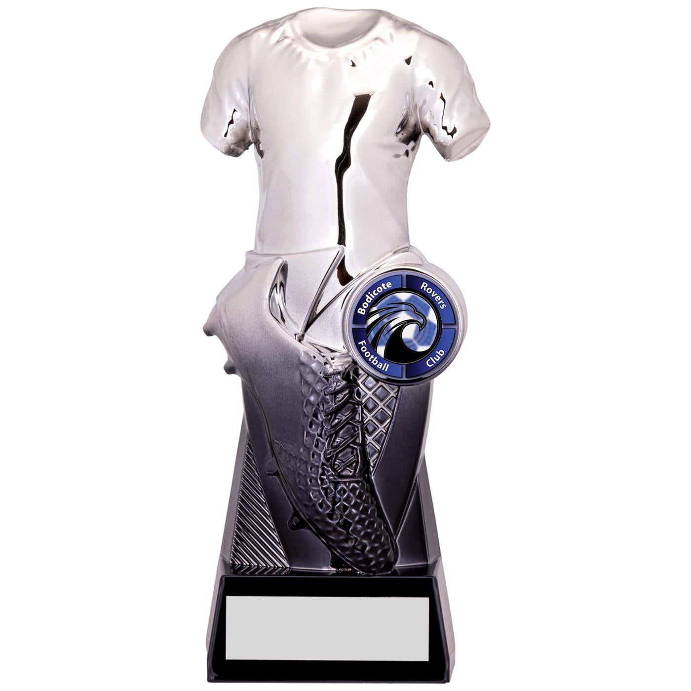 Tempo Football Shirt and Boot Trophy in Silver and Black Fusion