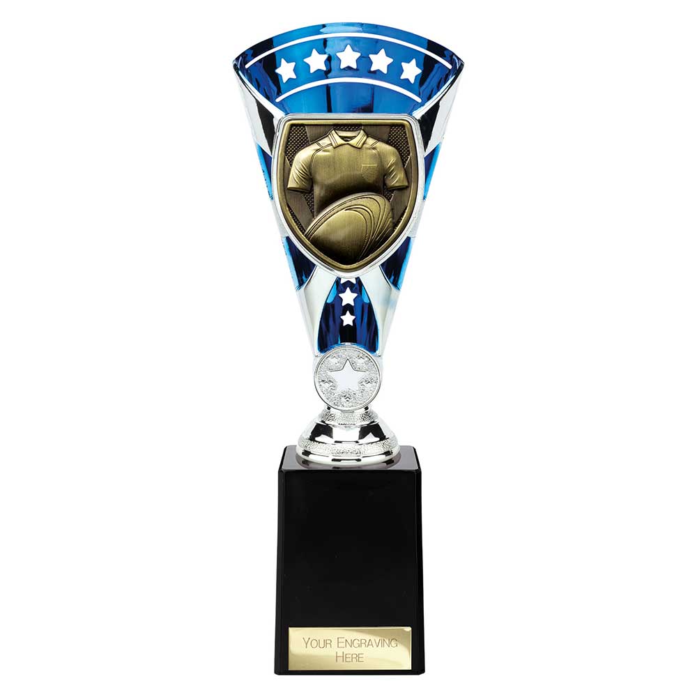 Cobra Star Cup Rugby Shirt And Ball Trophy Award Silver And Blue