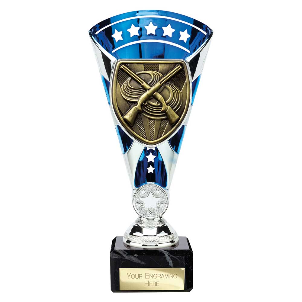 Cobra Star Clay Pigeon Shooting Trophy Cup Silver And Blue