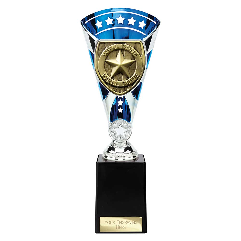 Cobra Star Trophy Cup Well Done Award Silver Blue