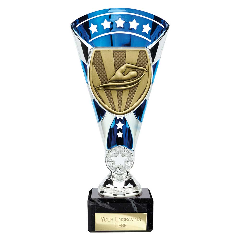 Cobra Star Swimming Trophy Cup Silver And Blue