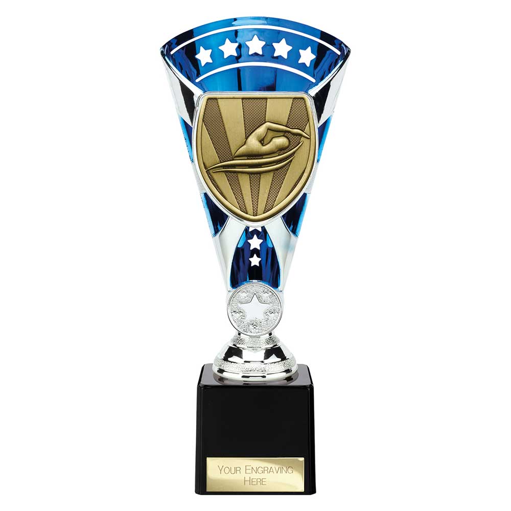 Cobra Star Swimming Trophy Cup Silver And Blue