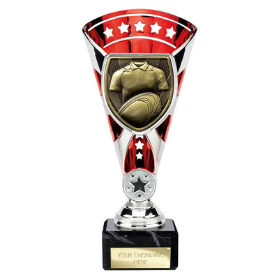 Cobra Star Cup Rugby Shirt And Ball Trophy Award Silver And Red