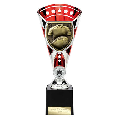 Cobra Star Cup Rugby Shirt And Ball Trophy Award Silver And Red