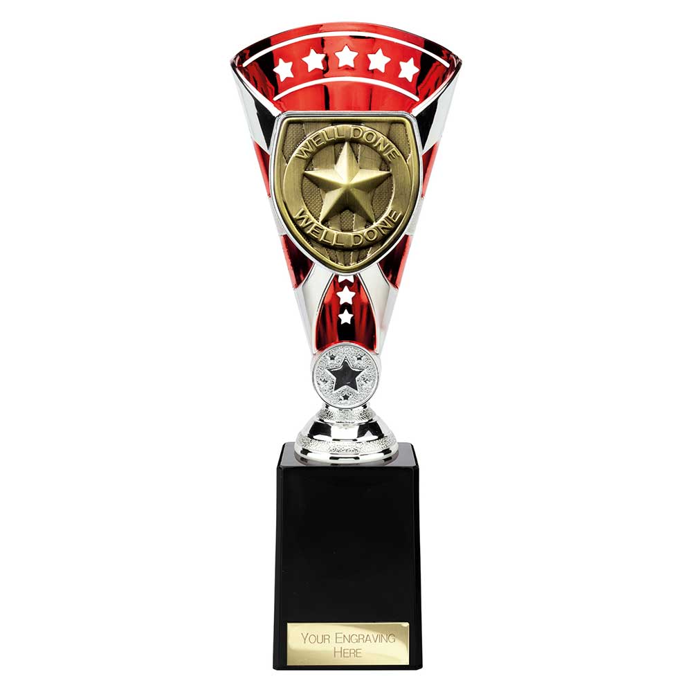 Cobra Star Trophy Cup Well Done Award Silver Red