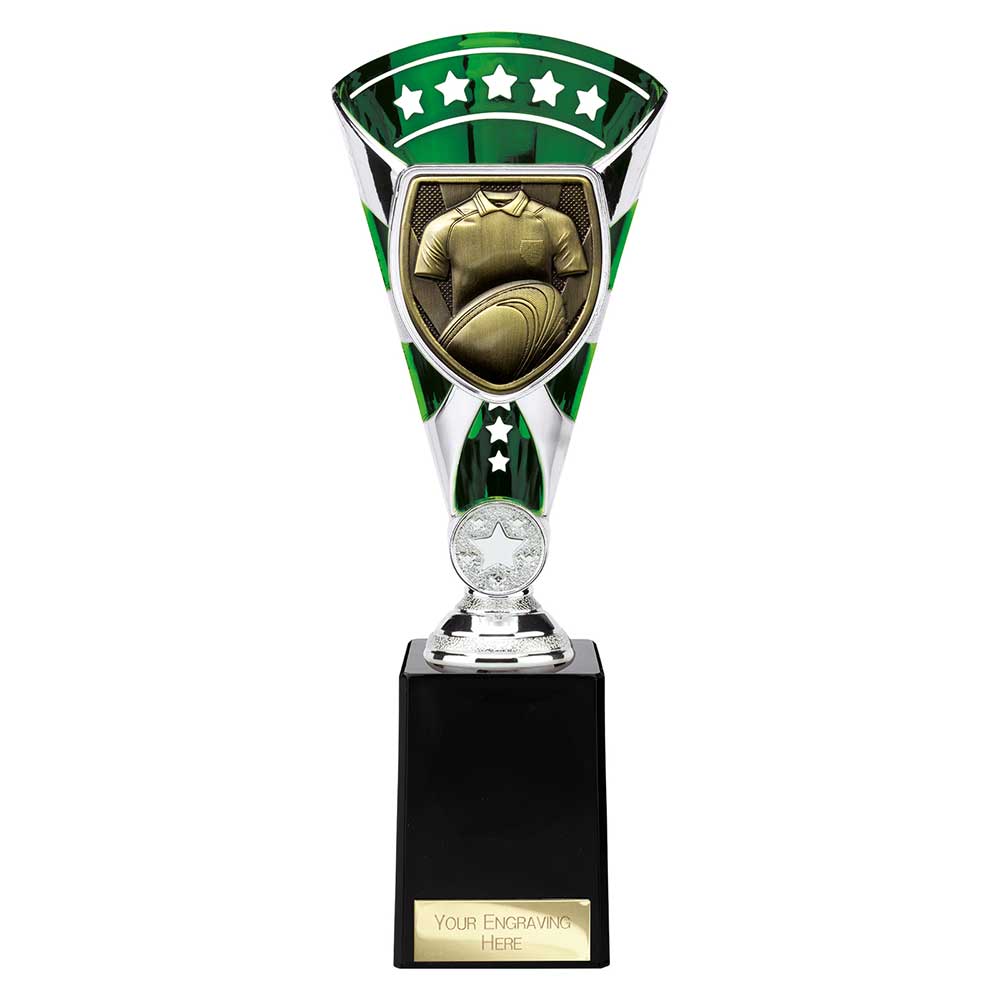 Cobra Star Cup Rugby Shirt And Ball Trophy Award Silver And Green