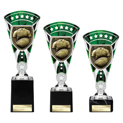 Cobra Star Cup Rugby Shirt And Ball Trophy Award Silver And Green