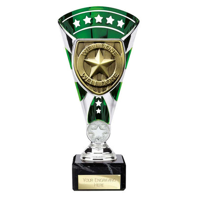 Cobra Star Trophy Cup Well Done Award Silver Green