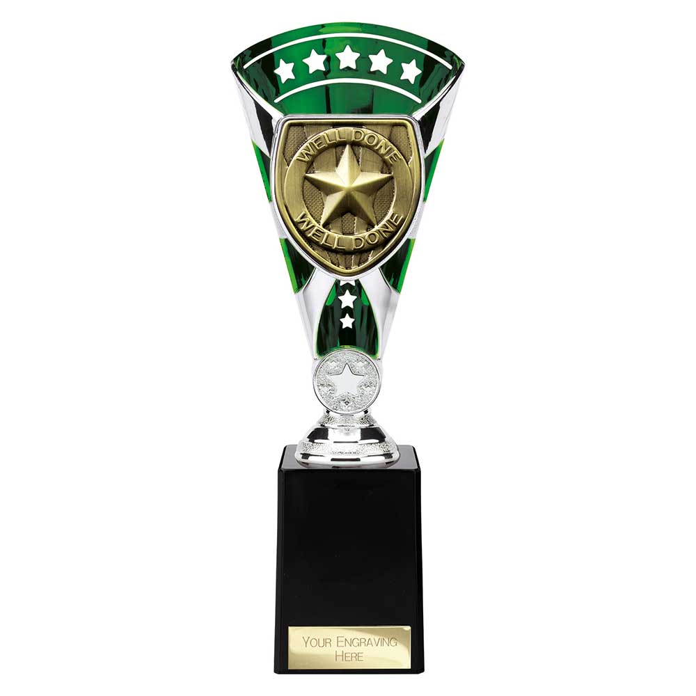 Cobra Star Trophy Cup Well Done Award Silver Green