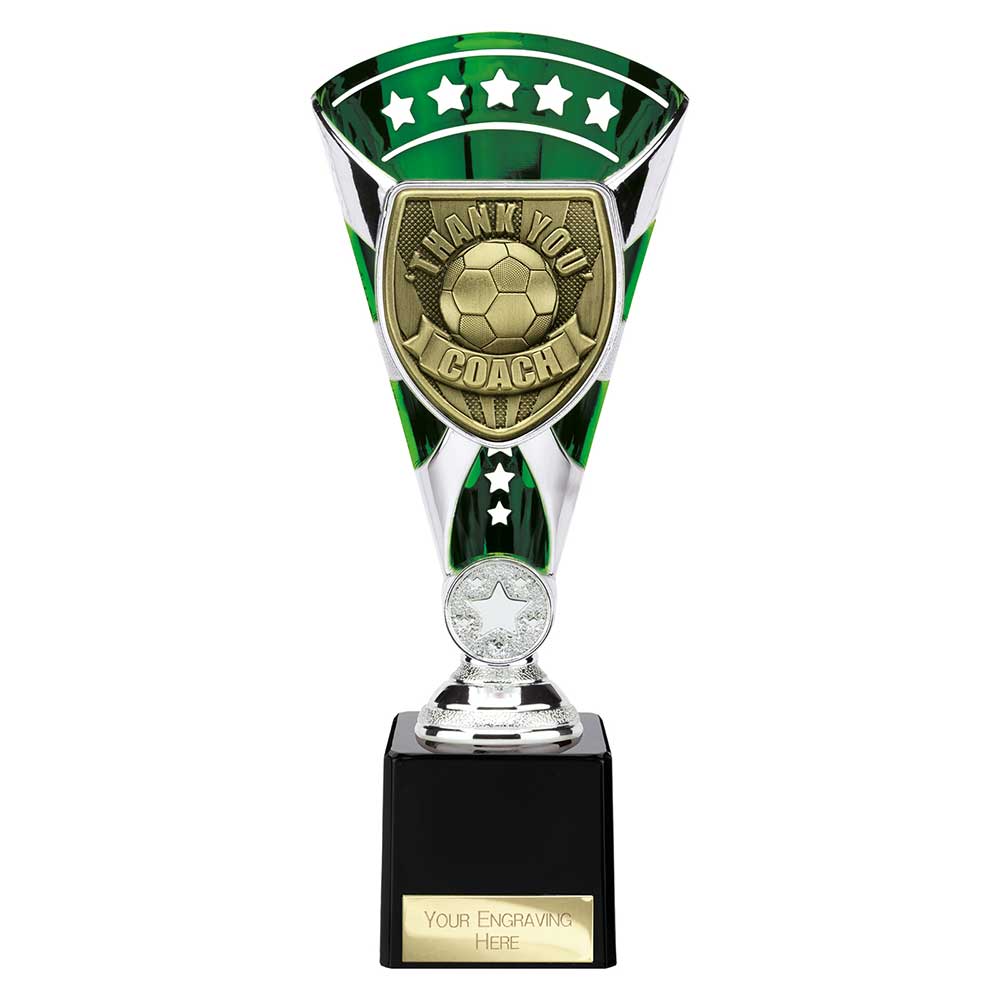 Cobra Star Cup Thank you Coach Football Trophy Award Silver Green