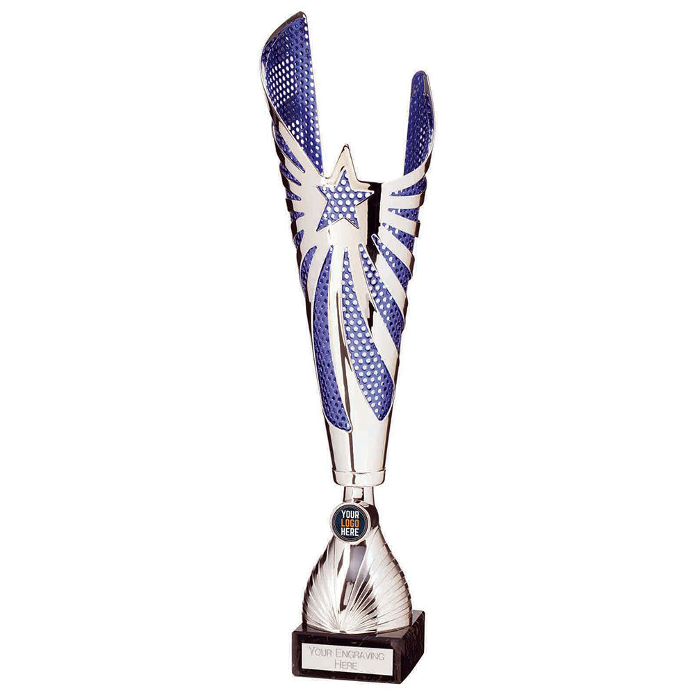 Mega Star Laser Cut Trophy Cup - Silver and Blue