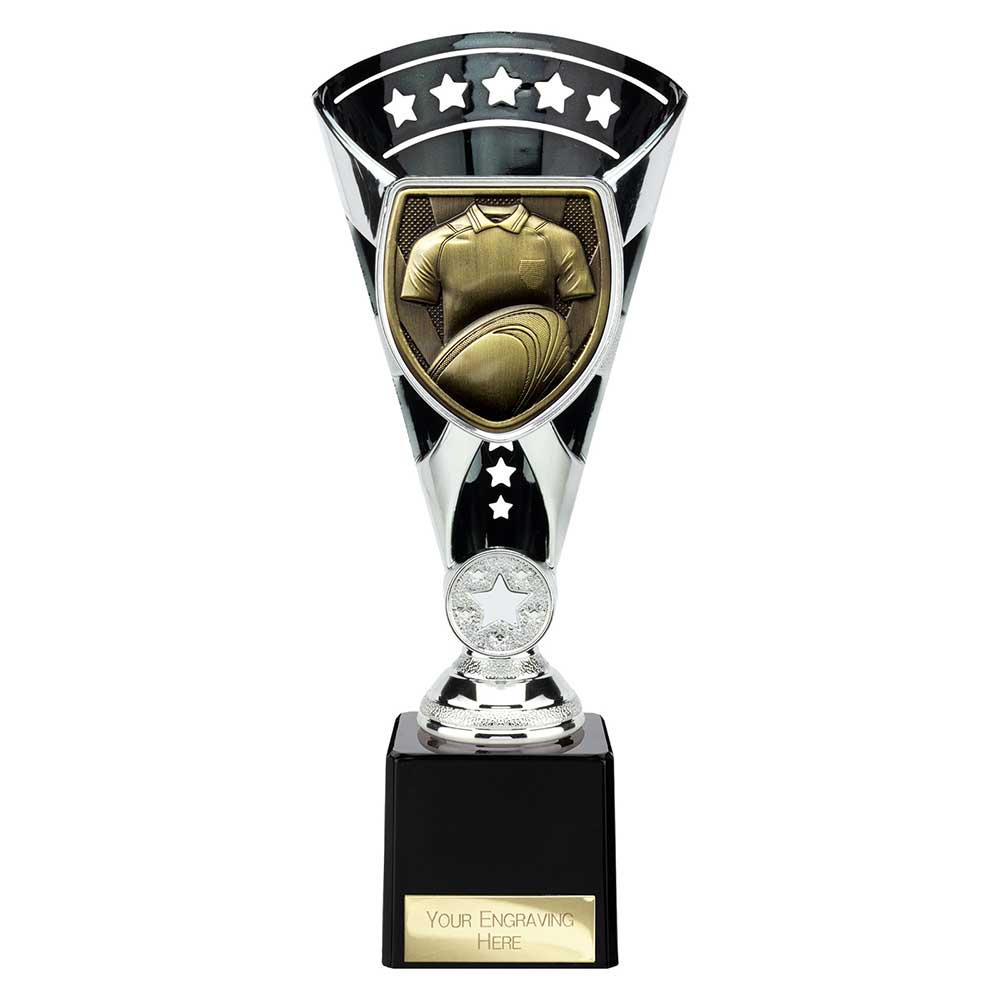 Cobra Star Cup Rugby Shirt And Ball Trophy Award Silver And Black