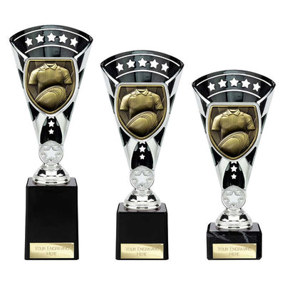 Cobra Star Cup Rugby Shirt And Ball Trophy Award Silver And Black