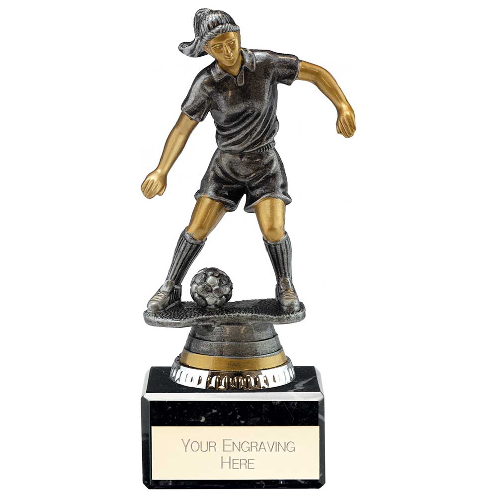 Cyclone Womans Football Player Trophy Award Antique Silver