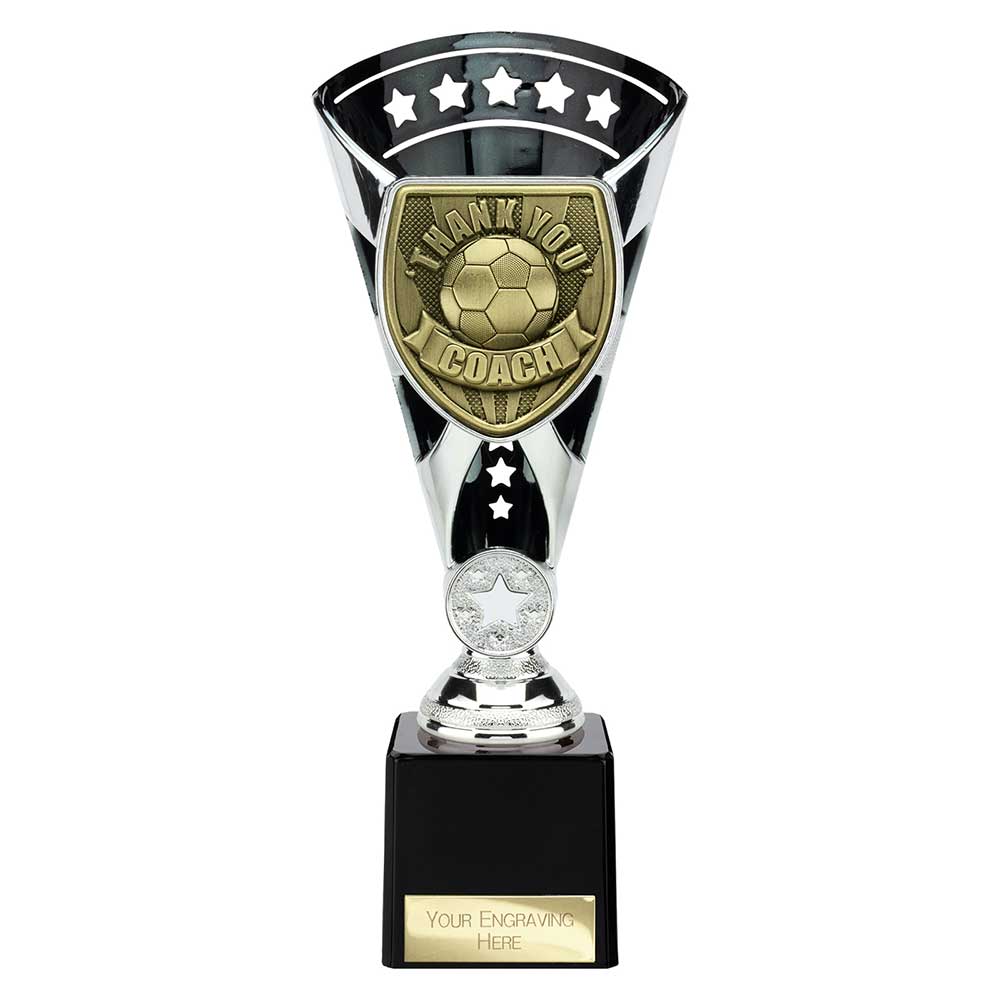 Cobra Star Cup Thank you Coach Football Trophy Award Silver Black