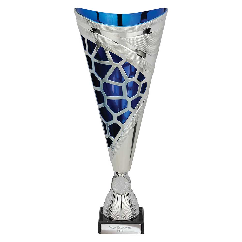 Vivid Laser Cut Trophy Cup Silver Blue