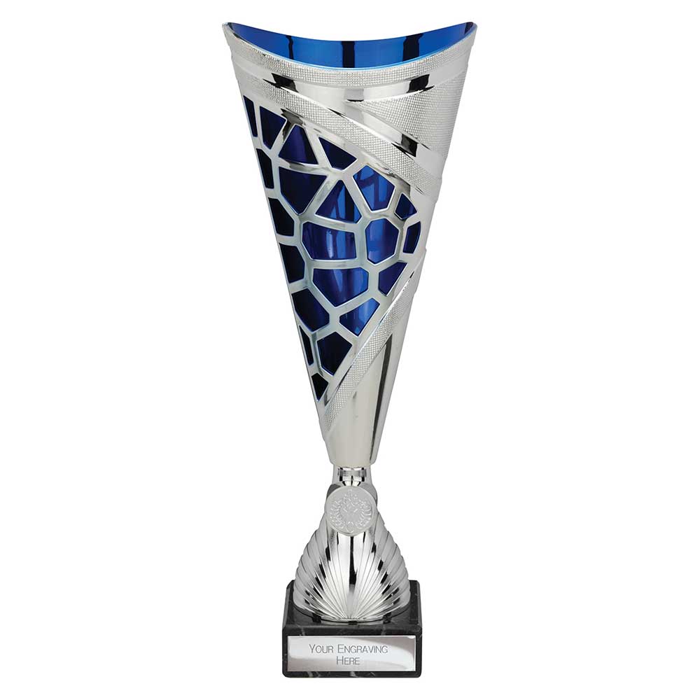 Vivid Laser Cut Trophy Cup Silver Blue